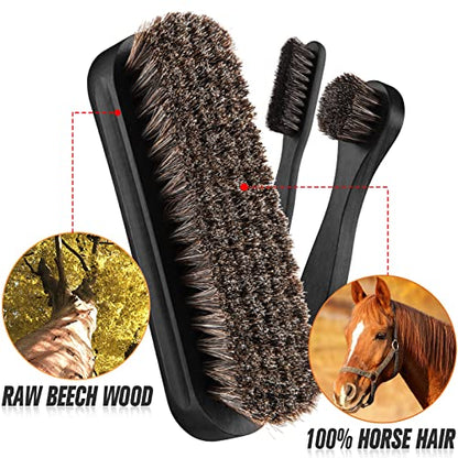 4 Pcs Horsehair Shine Shoes Brush Kit Polish Dauber Applicators Cleaning Leather Shoes Boots Care Brushes Suede Cleaner Brush with Microfiber Shoe Cloth(4 Pcs Black D) - style: 4 Pcs Black D