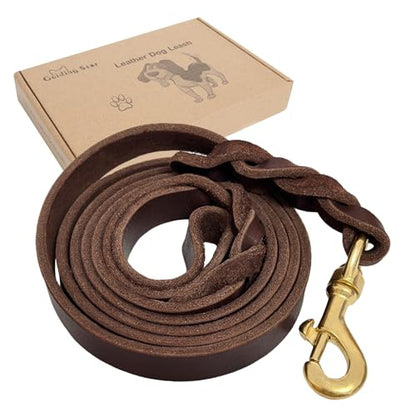 Guiding Star Heavy Duty Leather Dog Training Leash 6ft x 3/4 inch | Strong Handmade Braided Genuine Leather Training Leashes for Large Medium Small Dogs, 6 Foot Long Pet Lead Brown - color: Brown, size: 6ft x 3/4 inch