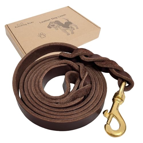Guiding Star Heavy Duty Leather Dog Training Leash 6ft x 3/4 inch | Strong Handmade Braided Genuine Leather Training Leashes for Large Medium Small Dogs, 6 Foot Long Pet Lead Brown - color: Brown, size: 6ft x 3/4 inch