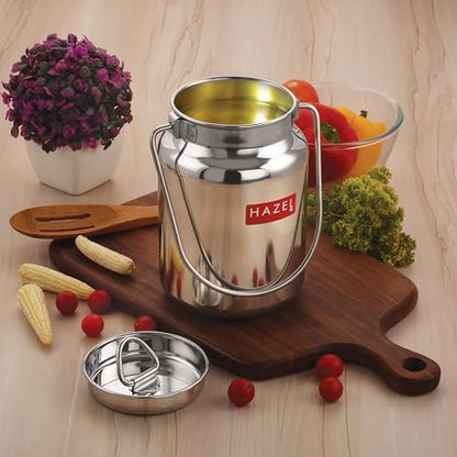 HAZEL Milk Can with Airtight Lid and Handle | Stainless Steel Grease Oil Pot | Milk Kitchen Storage Container - size: 169 Fl.Oz