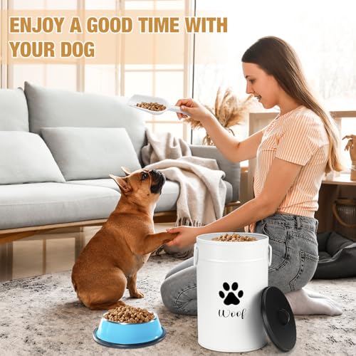 DoubleFill Extra Large 30+14 lb Metal Dog Food Storage Containers, White - color: White, size: Extra Large 30+14 lb
