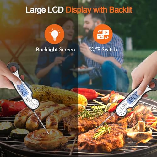 Digital Instant Read Meat Thermometer Digital for Grilling and Cooking - ANDAXIN Waterproof Ultra-Fast Thermometer with Backlight&Calibration&Foldable Probe for Kitchen,Deep Fry,BBQ,Grill-Black/White - color: Black/White