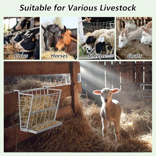 2-in-1 Wall Mount Hay Feeder, Silver Grain Rack for Goats/Horses/Sheep - color: Silver