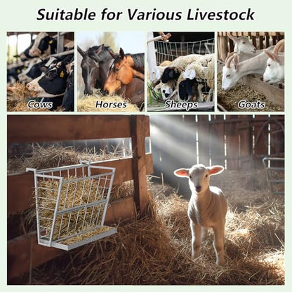 2-in-1 Wall Mount Hay Feeder, Silver Grain Rack for Goats/Horses/Sheep - color: Silver