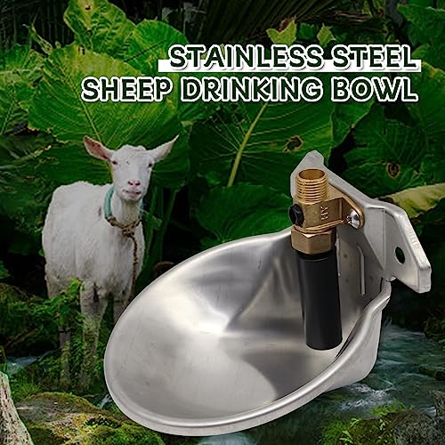 Automatic Goat Sheep Waterer Bowl with Copper Touch Valve,Stainless Steel - color: SILVER