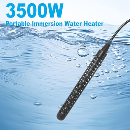 240V 3500W Immersion Water Heater, Portable Electric Heater GFCI Protected | Stainless Steel 316L with Digital LCD Thermometer for 26 Galons Bucket, Livestock Troughs - size: 240V