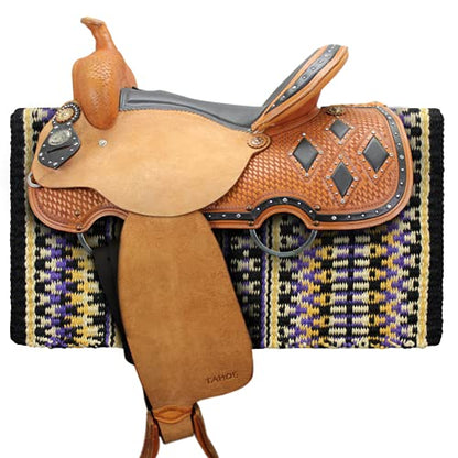 Tahoe Tack 34" x 38" Livia New Zealand Wool Western Show Saddle Blanket Pad - color: Black/Gold/Purple/Tan/White