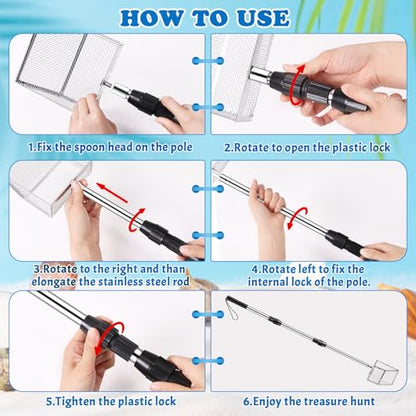 2 Pack Shark Tooth Sifter with 2 Seashell Bags for Beach - size: Long Handle-4Pack