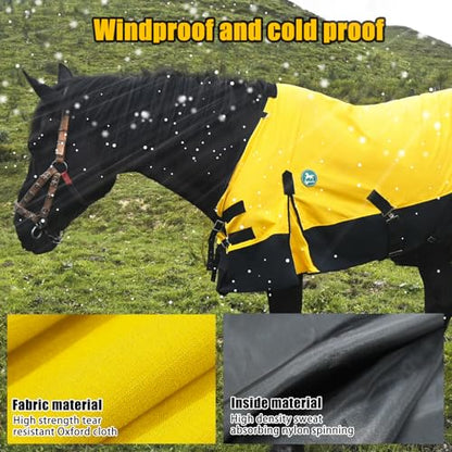 Waterproof Horse Sheet|Horse Blankets for Real Horses|Adjustable with Tail Rainy Day Choices for Horses(70", Yellow)