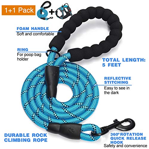tobeDRI No Pull Dog Harness Adjustable Reflective Oxford Easy Control Medium Large Dog Harness with A Free Heavy Duty 5ft Dog Leash, Blue, S - color: Blue, size: Small