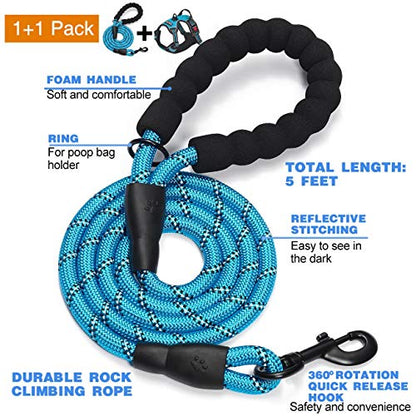 tobeDRI No Pull Dog Harness Adjustable Reflective Oxford Easy Control Medium Large Dog Harness with A Free Heavy Duty 5ft Dog Leash, Blue, XL - color: Blue, size: X-Large