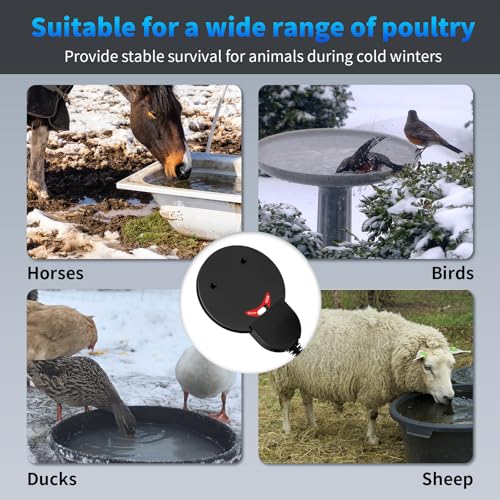 Submergible Chicken Waterer Heater, 250Watt Thermostatic Control Heated Chicken Waterer Deicer, Aluminum Aluminum Poultry Water Heater Mini Size Water De-icer for Duck Goose Bird Cow Horses Livestock