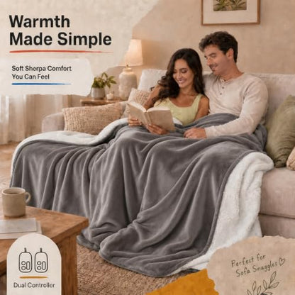 Heated Blanket Electric Blanket King Size 90''x100'' with 10 Heating Levels, 1-12 Hour Auto Shut Off, Machine Washable, Dual Controller Soft Warming Blanket for Couch, Bed, Office - Light Grey - color: 01-light Grey, size: 90''x100''(King)
