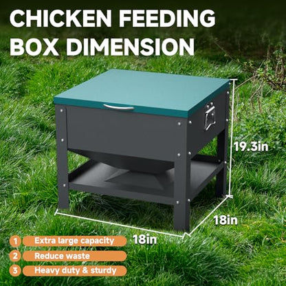 Metal Chicken Feeder with Waterproof Cover, Galvanized Steel Automatic Chicken Feeder, 80 lbs Large Capacity, No Waste Chicken Feeder with Portable Handles, Poultry Feeder for Chickens, Ducks - color: Green