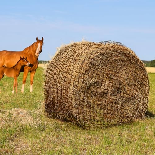 TONGMO 5x5 ft Round Bale Hay Net for Horses & Livestock - Slow Feeder Hay Nets with 2 inches Hole - size: 5×5 ft