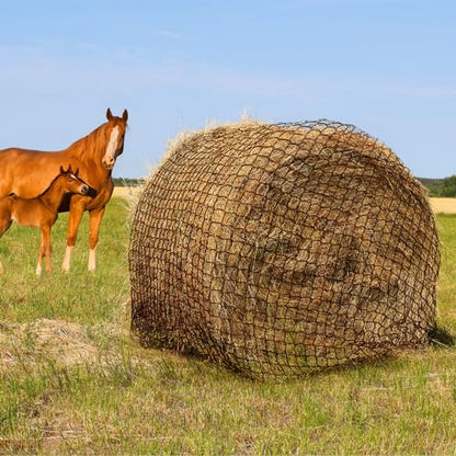 TONGMO 6x6 ft Round Bale Hay Net for Horses & Livestock - Slow Feeder Hay Nets with 2 inches Hole - size: 6×6 ft