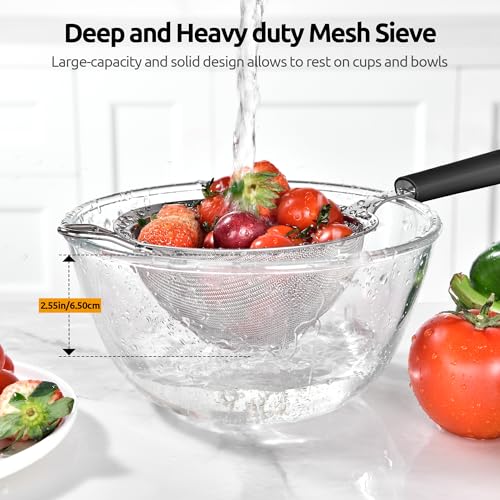 U-Taste Fine Mesh Strainer, 18/8 Stainless Steel Sieve 30 Mesh, M/Black | Kitchen Strainer with Silicone Handle, 4.73in Medium Food Sieve, Metal Colander for Rinsing Rice, Quinoa, Flour, Berry Seed - color: (2) Black, size: M-4.73in