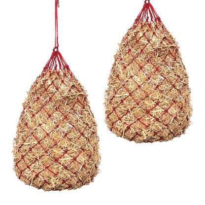 Slow Feed Hay Nets for Horses, 2 Pack, 40 Inch, 2 Inch Holes, Red - color: Red