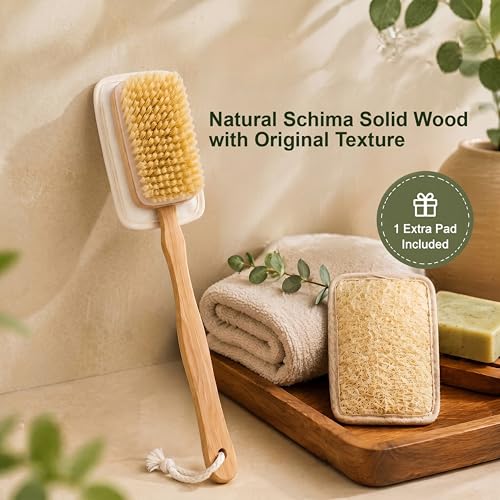 Back Scrubber for Shower, Long Handle Boar Bristle Body Brush | Exfoliating,Wet & Dry Use,Durable Wooden Handle,Self-Care Gift,Shower Essential,Ergonomic Grip,Full Back Coverage