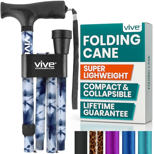 Vive Folding Cane - Foldable Walking Cane for Men, Women - Fold-up - color: Blue Burst