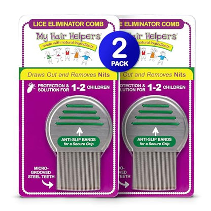 My Hair Helpers Lice Eliminator Comb - Stainless Steel - Effectively Removes Louse, Nits and Superlice from Hair - For 2-3 Kids - size: 2 combs