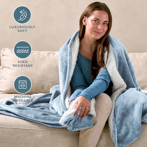 Bare Home Sherpa Fleece Blanket (Twin/Twin XL, Light Blue) | Reversible Blanket for Bed, Sofa, and Couch, Warm & Lightweight, Fluffy & Soft - color: 15 - Light Blue, size: Twin/Twin XL