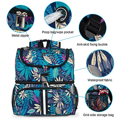 BAGLHER Pet Travel Bag, Double-Layer Pet Supplies Backpack (for All Pet Travel Supplies), Pet Travel Backpack with 2 Silicone Collapsible Bowls and 2 Food Baskets Hawaii - color: Hawaii