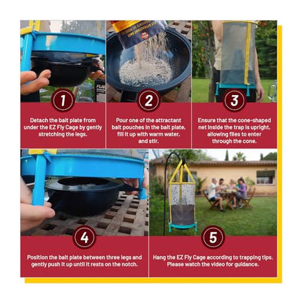 EZ Fly Cage Ranch Fly Trap with 2 Flies Inn Fly Attractant Bait Refill, Low Odor, Reusable, Built to Last for Years - style: 1 Trap+2 Bait