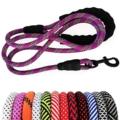 MayPaw Heavy Duty Rope Dog Leash, 6/8/10/15/20/30FT Long Nylon Pet Leash, Soft Padded Handle Thick Lead Leashes for Large Medium Dogs (Purple, 1/2" * 10') - color: purple, size: 1/2" * 10'