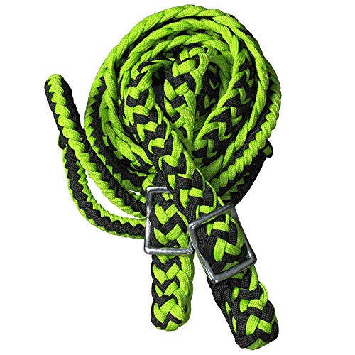 HILASON 1" X 8Ft Braided Poly Barrel Reins Horse Racing Flat Grip Knots - color: Green Black
