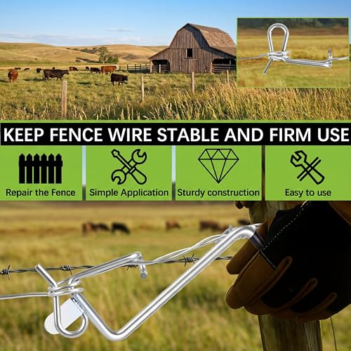 40 Pack 6mm Fence Wire Tighteners with 1 Tightener Tool Combo, 1/4" Barb Wire Tightener for Fast Tighting Metal Fence Post and Garden Fence Wire（Tighteners Handle）