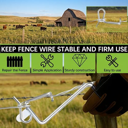 40 Pack 6mm Fence Wire Tighteners with 1 Tightener Tool Combo, 1/4" Barb Wire Tightener for Fast Tighting Metal Fence Post and Garden Fence Wire（Tighteners Handle）