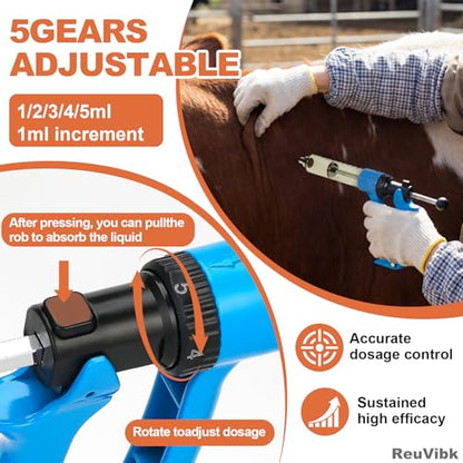 50ml Semi-Auto Repeating Livestock Syringe Gun, 5 Dose Settings - color: Blue50ML