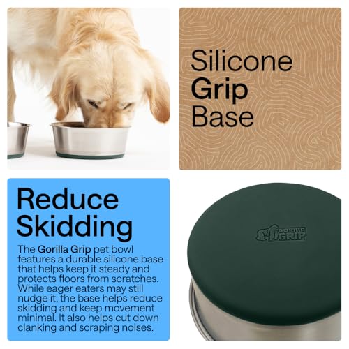GORILLA GRIP Dog Bowls, Food Grade Stainless Steel, Set of 2, 8 Cup, Green | 304 Stainless Steel Pet Feeding Bowls Hold 64 fl oz Each, Dishwasher Safe, Rust Resistant, BPA Free Rubber Base - color: Hunter Green, size: 8 Cup (64 Oz)