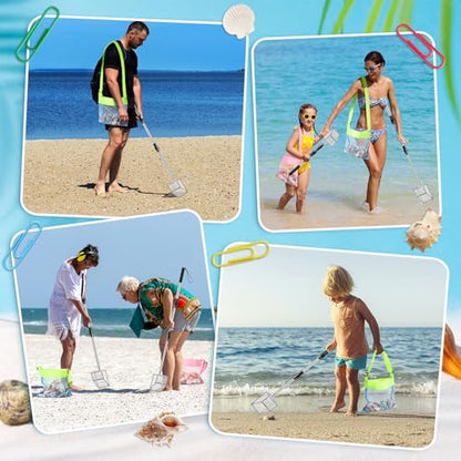 2 Pack Shark Tooth Sifter with 2 Seashell Bags for Beach - size: Long Handle-4Pack