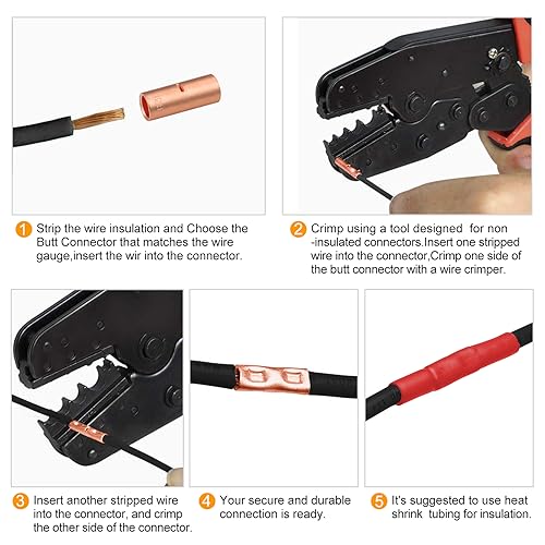 SVAAR 40 PCS 8 AWG Non-Insulated Butt Connectors Crimp Repair Butt Splices Kit, Uninsulated Butt Splice Connectors for 8 Gauge Wire, Bare Copper Seamless Barrel Heavy Duty Crimp Butt Splice Terminals - color: Bare Pure Copper