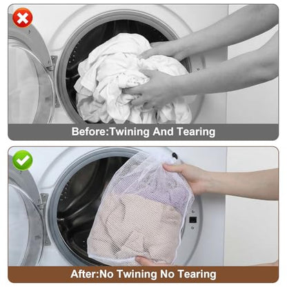 2Pcs Mesh Laundry Bags, White Travel Small Laundry Sock Bag, Machine Washable Drawstring Mesh Bags, Sock Bag for Home Dorm Hotel Travel Use(12×16Inch, 16×20Inch)