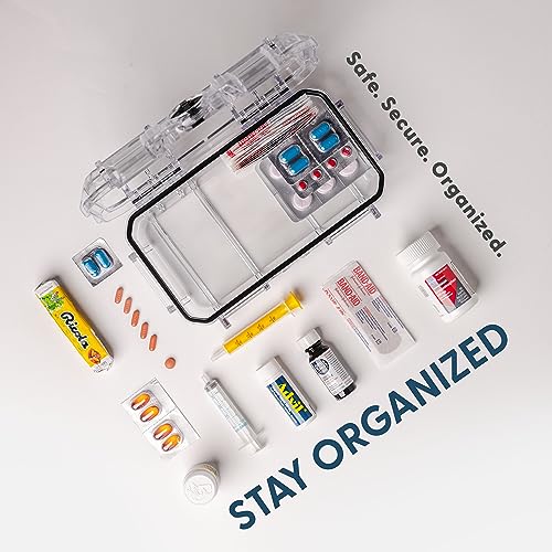 Evergreen X Seahorse 56 Medication Lock Box - Medium, First Aid Kit, Childproof, Empty Lockable Medicine Box to Store Medications, Diabetic Supplies, Needles. NO SUPPLIES INCLUDED (Clear + MedSafe) - color: Clear + MedSafe
