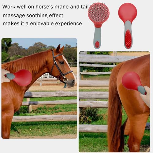 Horse Mane & Tail Combs Horse Brushes Shedding Brush Grooming Tool for Equine Long Haired Dogs (Red) - color: Red