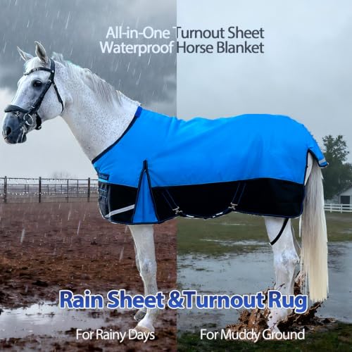 1200D Ripstop Horse Turnout Rain Sheet(No Fill) Blue/Black 72'' - color: Blue/Black 0g Fill, size: 72''
