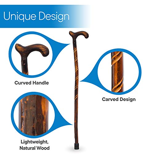 RMS Wood Cane - 36 Inch Natural Wood Walking Stick - Handcrafted Wooden Offset Canes and Walking Canes for Men or Women - color: Spiral