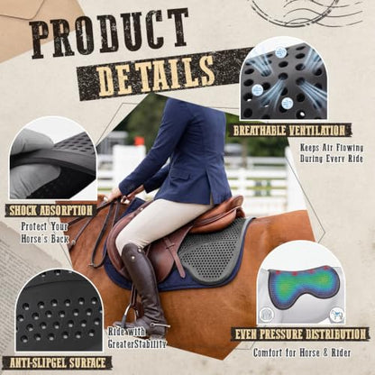 Abbylike Silicone Gel Saddle Pad for Horses, Anti-Slip 20.67x16.54in | Shock Absorbing, Breathable Ventilation Holes, Fits English Western Saddles, Dressage, Jumping, Trail Riding, Trimmable
