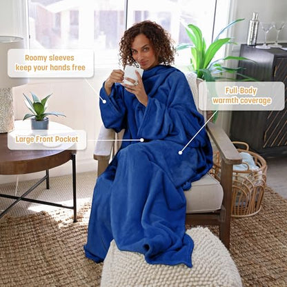 Catalonia Wearable Blanket with Sleeves for Women & Men, Fleece Wrap Throw - color: Navy
