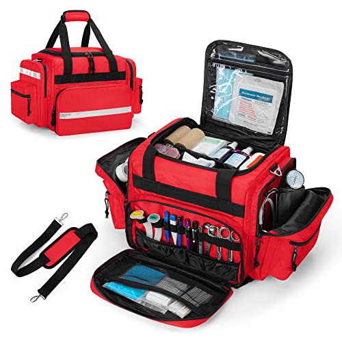 Damero Professional Medical Bag Empty, First Responder Trauma Bag, Red - color: Red
