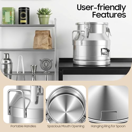 DYNAMI 5.3Gal Stainless Steel Milk Bucket with Faucet,Thickened Stainless Steel Milk Can with Sealing Lid,Large Liquid Container Storage,for Milk,Wine, Oil Storage Transport (20L/5.3Gal,w/Faucet) - size: 20L/5.3Gal