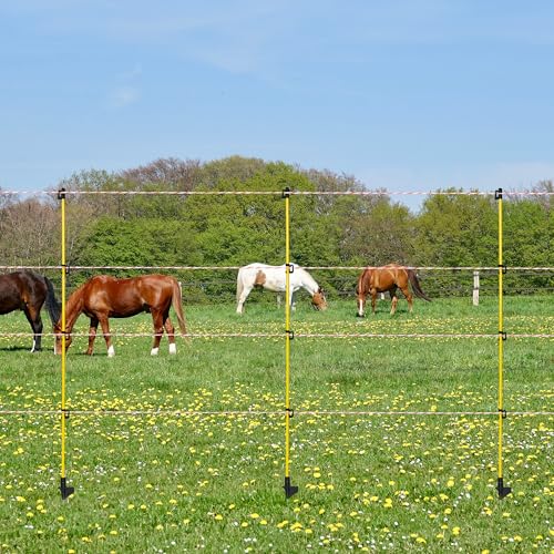 Electric Fence Posts 46 Inches, Fiberglass Step in Temporary Electric Fence Posts for Cows, Sheep, Dog, Portable Fence Stakes for Electric Fencing-50 PCS - size: 46Inch-Small Insulator-50Pack