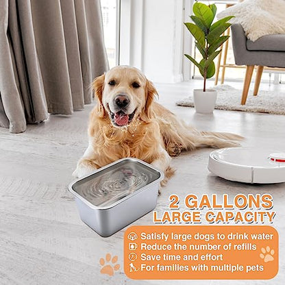 MEWTOGO 2 Gallons Large Capacity Food Grade Stainless Steel Dog Bowls - size: 2 Gal
