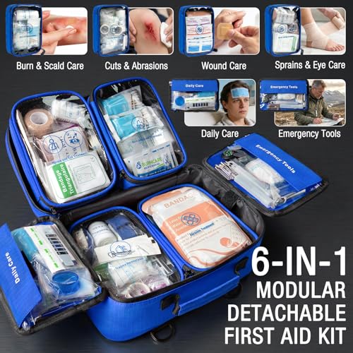 528 PCS Advanced First Aid Kit – Large 6-in-1 Modular Waterproof Well-Organized Emergency Kit for Home, Car, Travel, Camping, Boat & Outdoor - color: Blue
