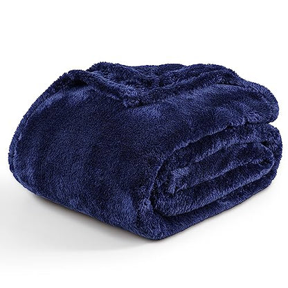 Berkshire Blanket Classic Extra-Fluffy™ Plush Blanket King Size, Soft Fuzzy Fluffy Long Hair Blanket for Couch Sofa Bed, Atlantis Dark Blue, 90x108 Inches - color: Atlantis Blue, size: King/Cal King