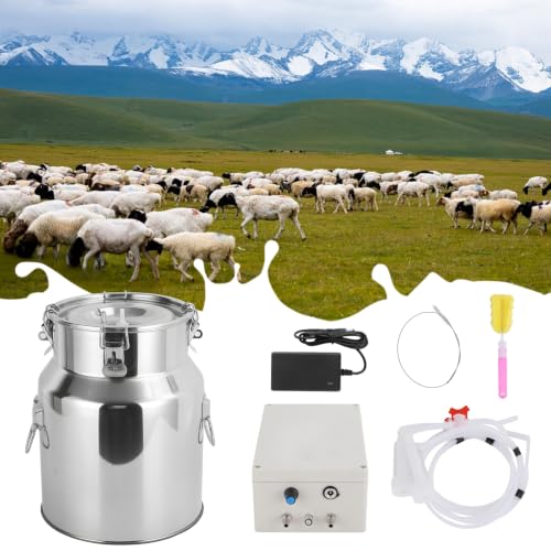 Automatic Pulsating Goat Milking Machine, 14L Stainless Steel Bucket Portable Sheep Milker with Food-Grade Silicone Cups and Adjustable Suction for Farm Home Use Dairy Equipment L - size: L